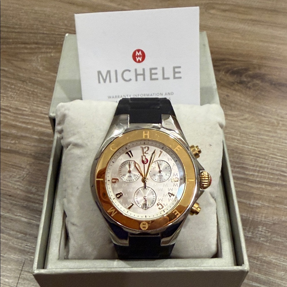Michele Black and Gold Chronograph Watch